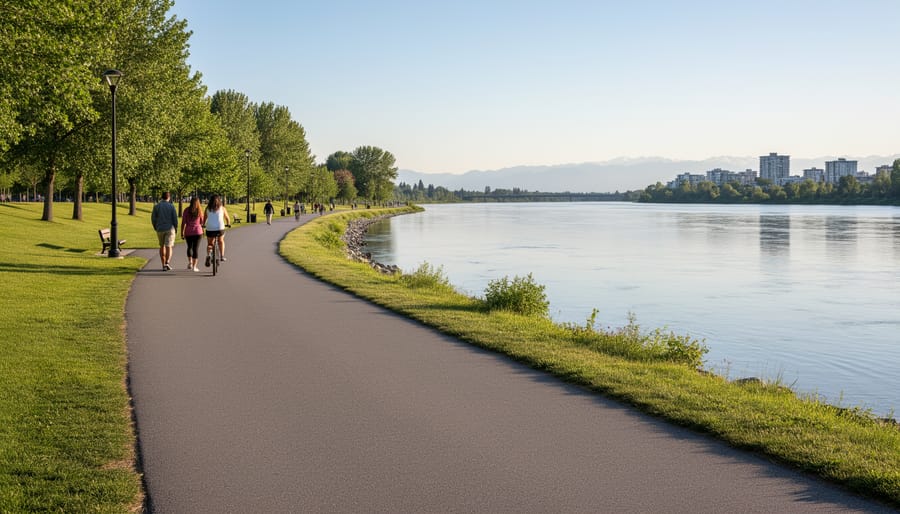 Scenic waterfront trail along the Fraser River near the Fraser River Discovery Centre